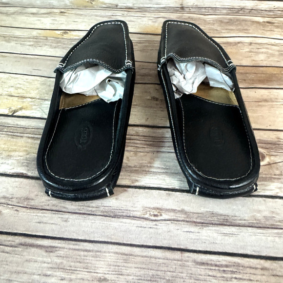 Tod's Womens Black Pebbled Leather Square Toe Slip On Mule Driving Shoes 40/9 - Picture 6 of 9